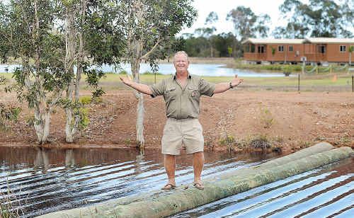 Former military man Jimmy Swan tests the log walk ahead of the park’s opening on Monday. Former military man Jimmy Swan tests the log walk ahead of the park’s opening on Monday.